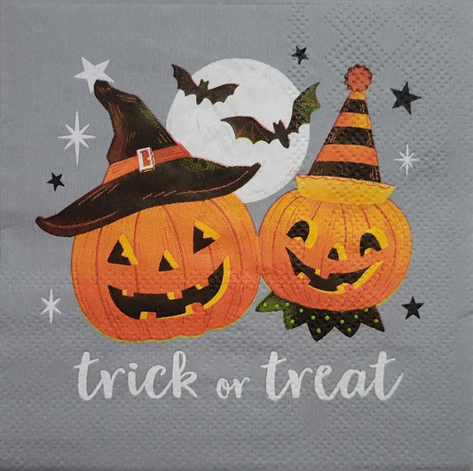 TWO Individual Paper Cocktail Decoupage Napkins - 2468 Trick or Treat Pumpkins