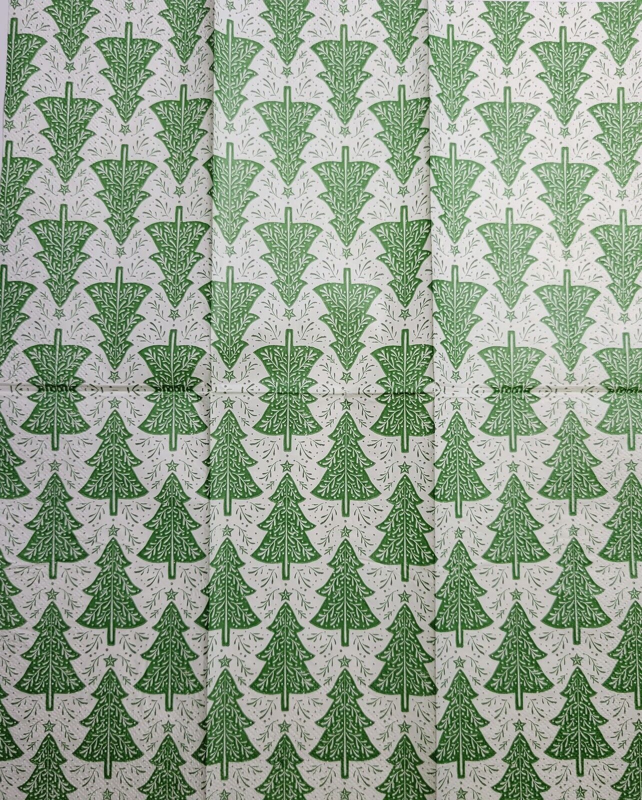 TWO Individual Paper Guest Decoupage Napkins - 2531 Green Christmas Trees