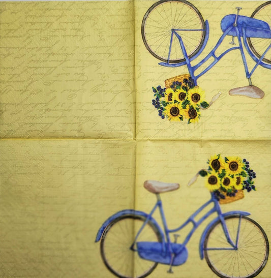 2 Individual Paper Cocktail Decoupage Napkins - 2494 Scripted Bicycle & Flowers