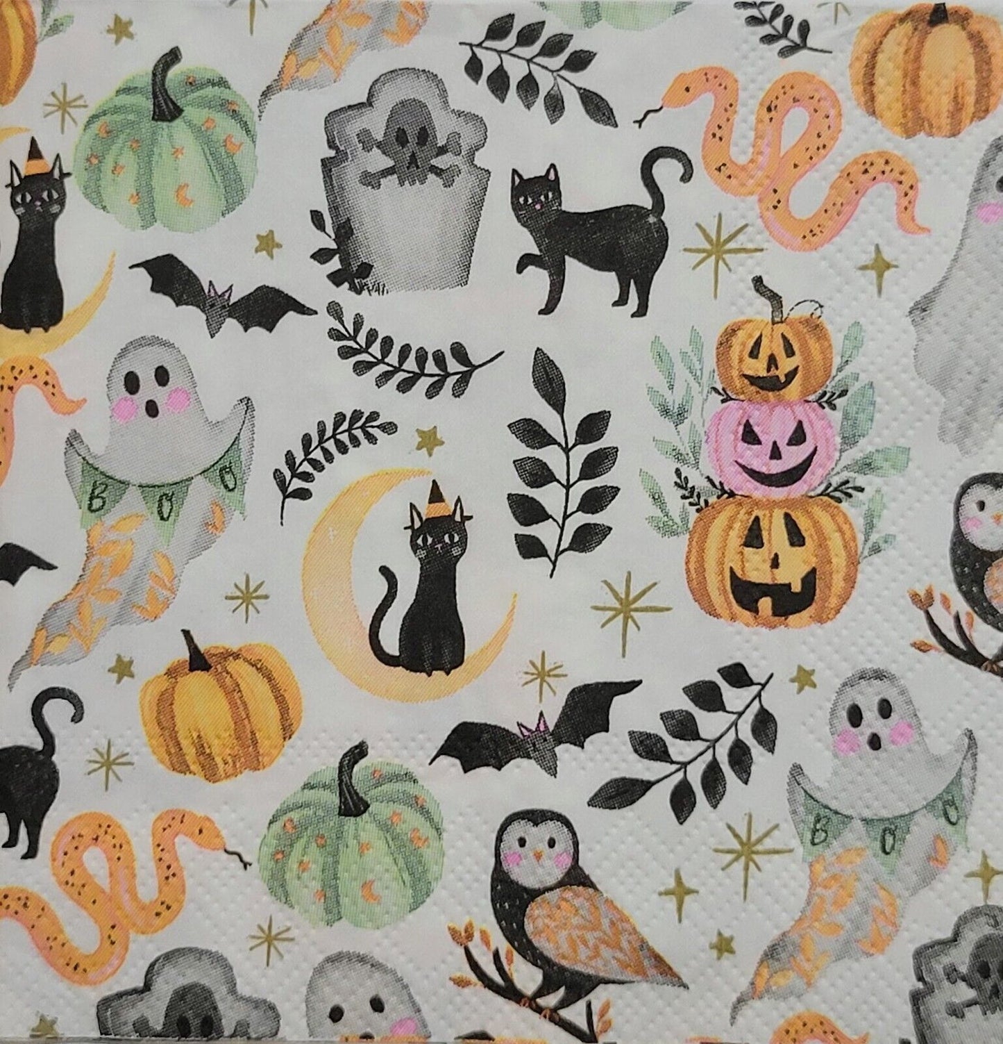 TWO Individual Paper Cocktail Decoupage Napkins - 2467 Fun Halloween Medley