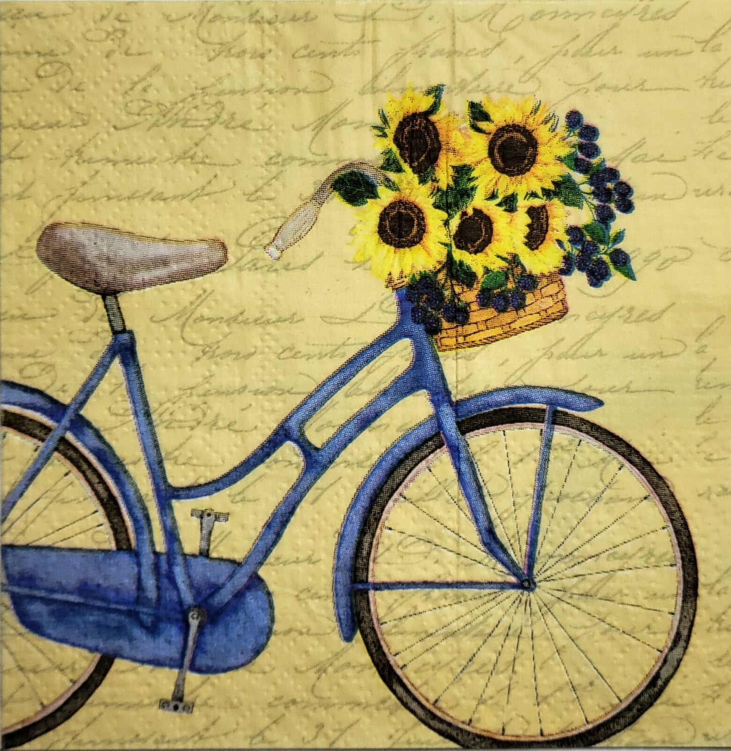 2 Individual Paper Cocktail Decoupage Napkins - 2494 Scripted Bicycle & Flowers