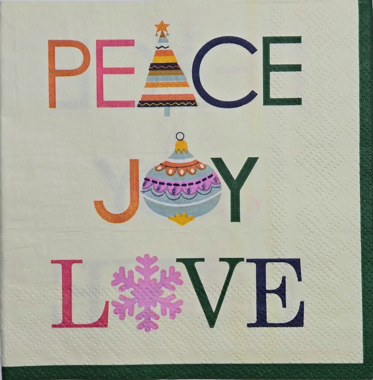 TWO Individual Paper Cocktail Decoupage Napkins - 2582 Peace Joy Love