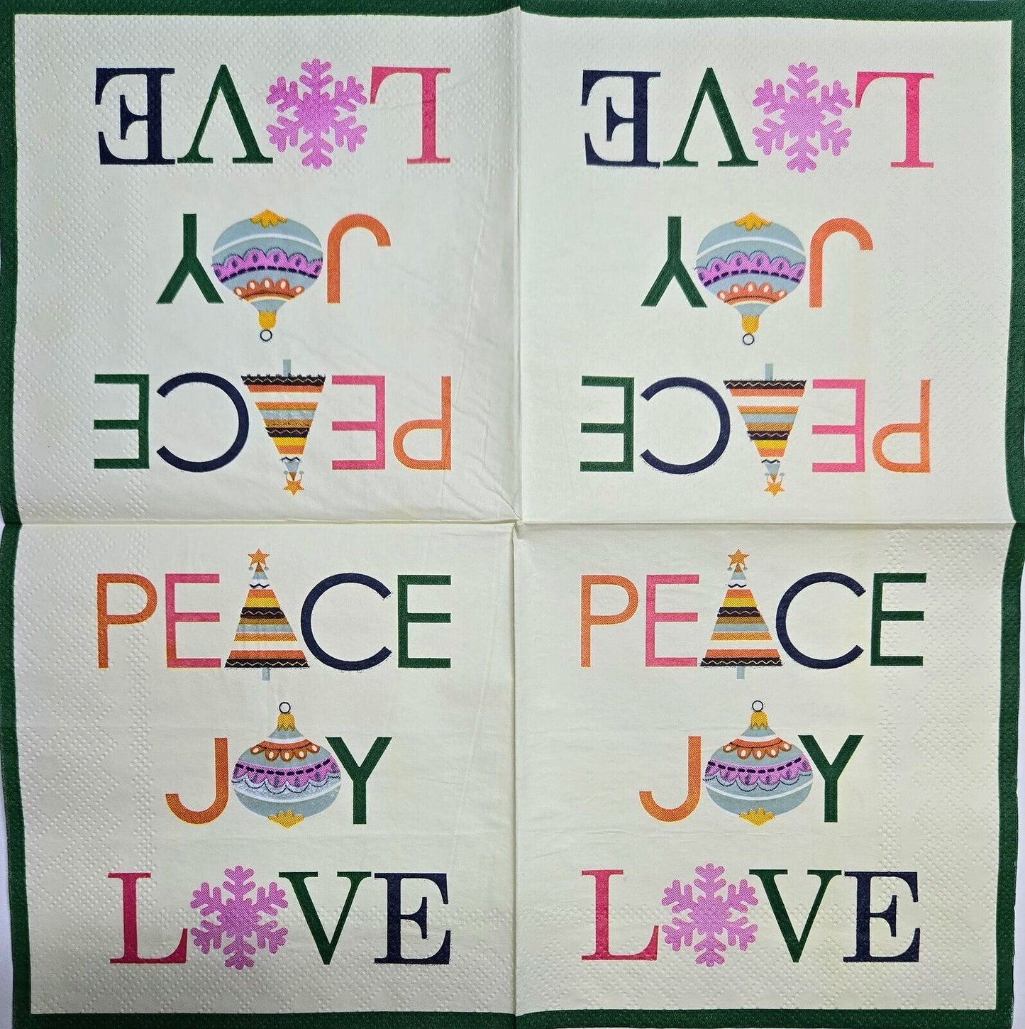 TWO Individual Paper Cocktail Decoupage Napkins - 2582 Peace Joy Love