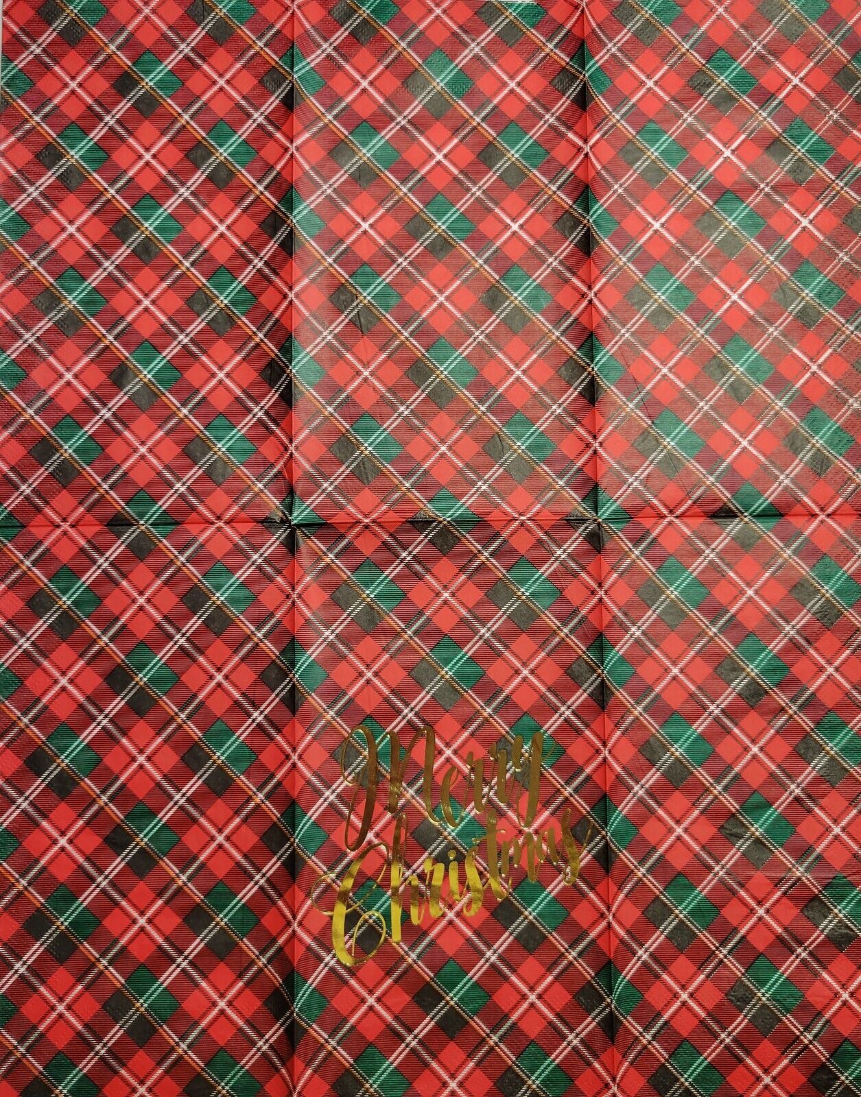 TWO Individual Paper Guest Decoupage Napkins - 2536 Merry Christmas Plaid Foil