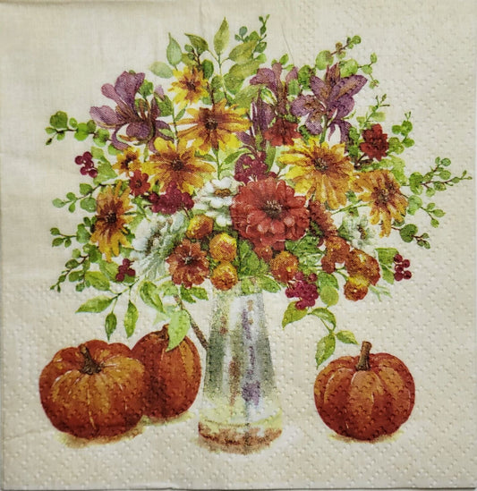 2 Individual Paper Cocktail Decoupage Napkins - 2490 Pumpkin Orange Vase