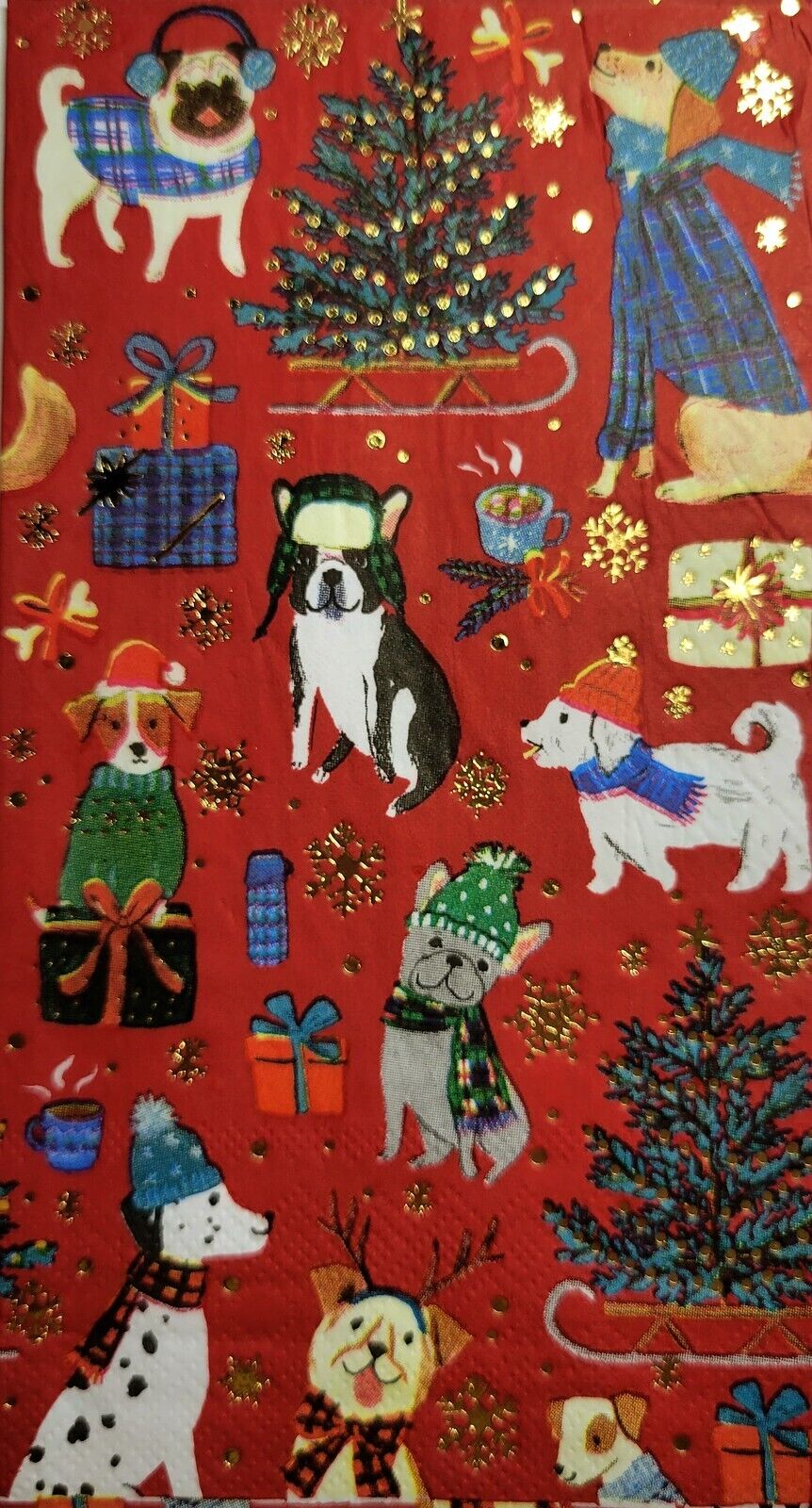 TWO Individual Paper Guest Decoupage Napkins - 2529 Red Christmas Dogs