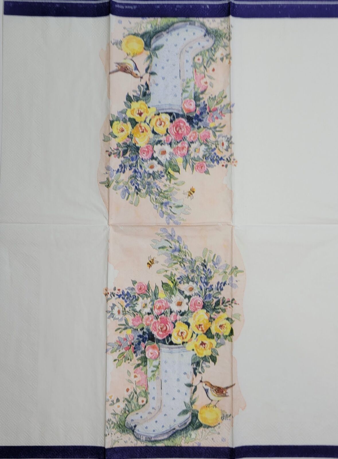 TWO Individual Paper Guest Decoupage Napkins - 2418 Spring Boot Bouquet