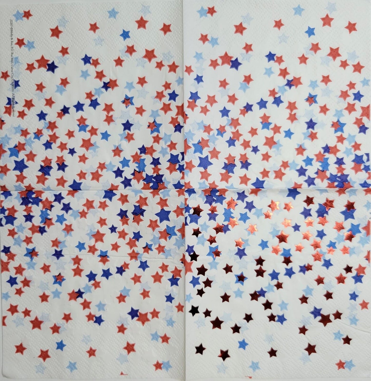 TWO Individual Paper Cocktail Decoupage Napkins - 2391 Foiled Red and Blue Stars
