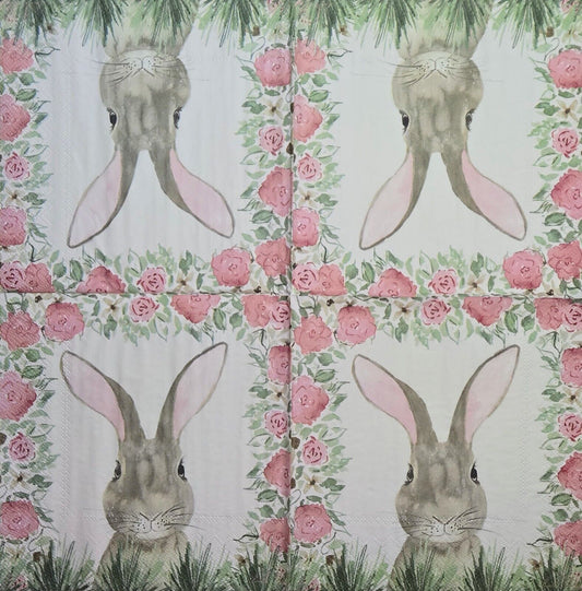 TWO Individual Paper Lunch Decoupage Napkins - 2615 Bunny in a Meadow