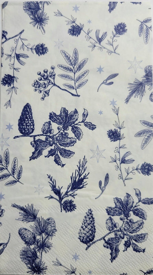 TWO Individual Paper Guest Decoupage Napkins - 2541 Blue Winter Foliage