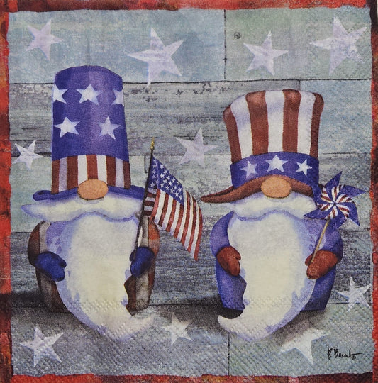TWO Individual Paper Cocktail Decoupage Napkins - 2823 4th of July Uncle Gnomes