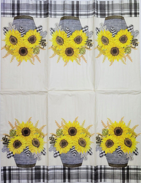 TWO Individual Paper Guest Decoupage Napkins - 2453 Gingham Potted Sunflowers