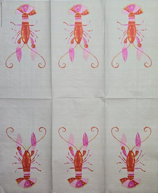 TWO Individual Paper Guest Decoupage Napkins - 2618 Red and Pink Lobster