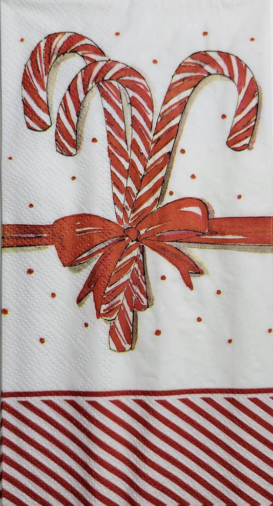 TWO Individual Paper Guest Decoupage Napkins - 2534 Candy Cane Bouquet