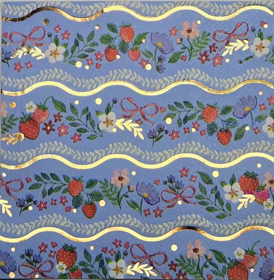 TWO Individual Paper Cocktail Decoupage Napkins -2766 Foiled Spring Strawberries