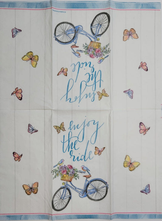 TWO Individual Paper Guest Decoupage Napkins - 2421 Enjoy The Ride with Bicycle