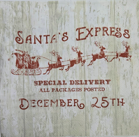 TWO Individual Paper Lunch Decoupage Napkins - 2596 Santa's Express