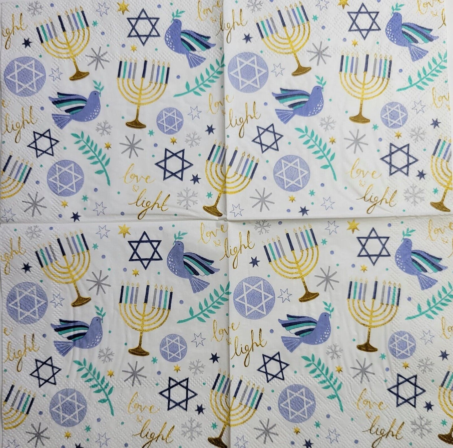 TWO Individual Paper Cocktail Decoupage Napkins - 2566 Hannukah Love and Light