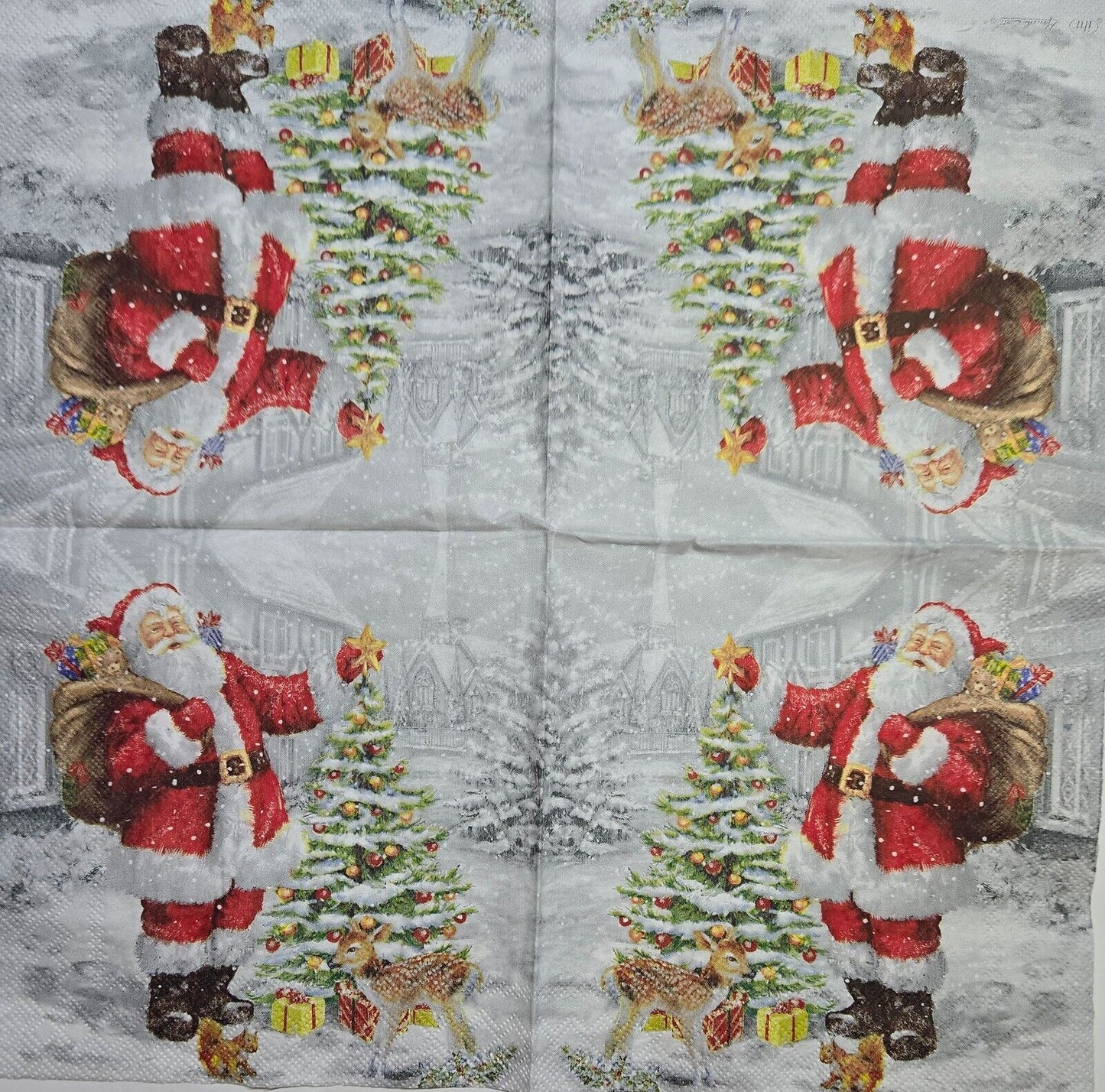 TWO Individual Paper Cocktail Decoupage Napkins - 2574 Santa's Christmas Tree