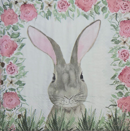 TWO Individual Paper Lunch Decoupage Napkins - 2615 Bunny in a Meadow