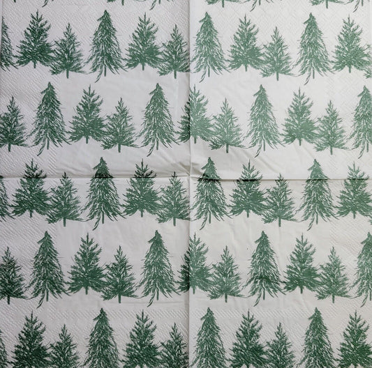 TWO Individual Paper Cocktail Decoupage Napkins - 2560 Green Pine Tree Forest