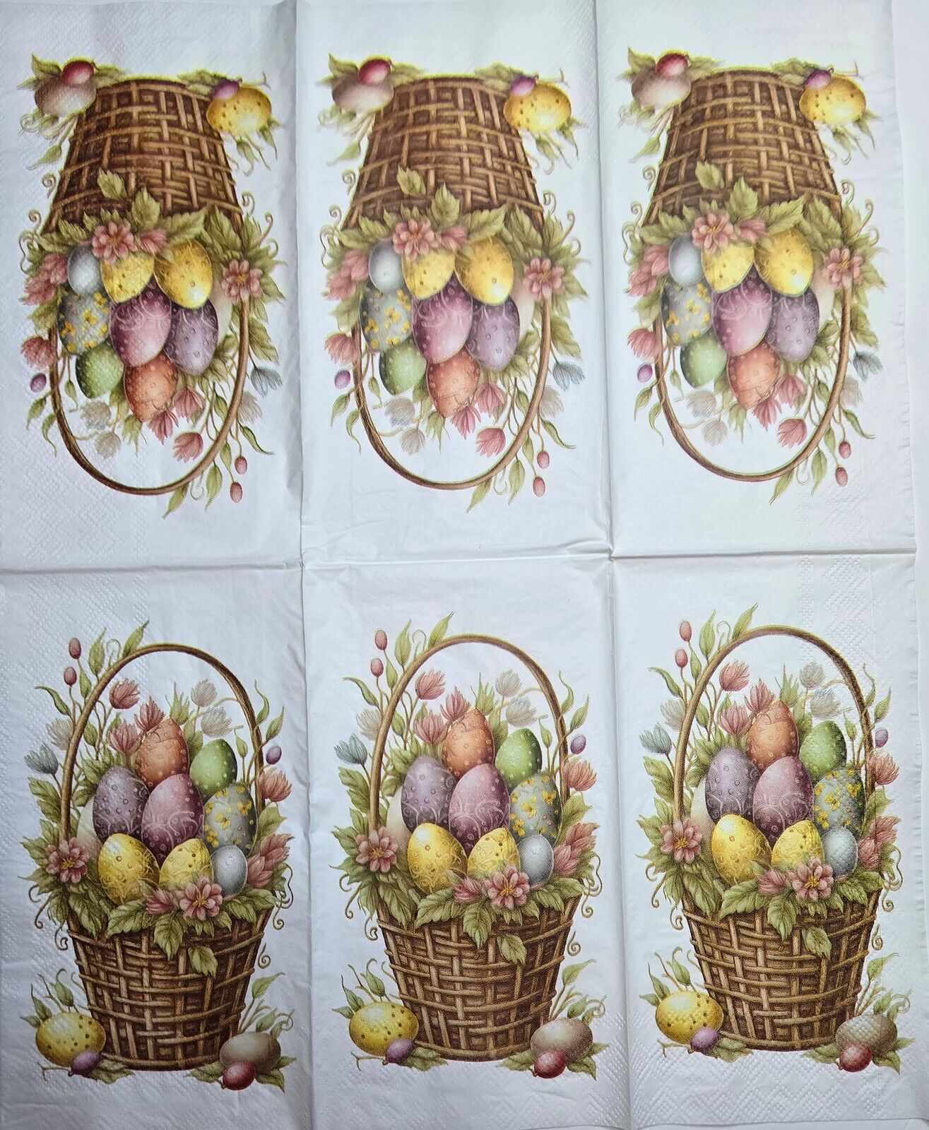 TWO Individual Paper Guest Decoupage Napkins - 2600 Vintage Easter Basket