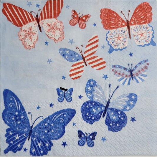 TWO Individual Paper Cocktail Decoupage Napkins - 2393 Patriotic Butterflies