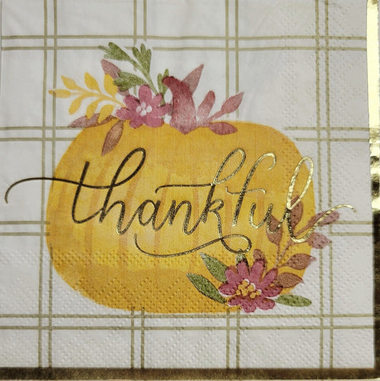 Two Individual Paper Cocktail Decoupage Napkins - 2544 Thankful Foiled Fall