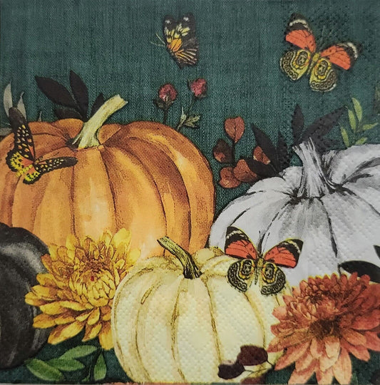 TWO Individual Paper Cocktail Decoupage Napkins - 2472 Fall's Vibrant Pumpkins