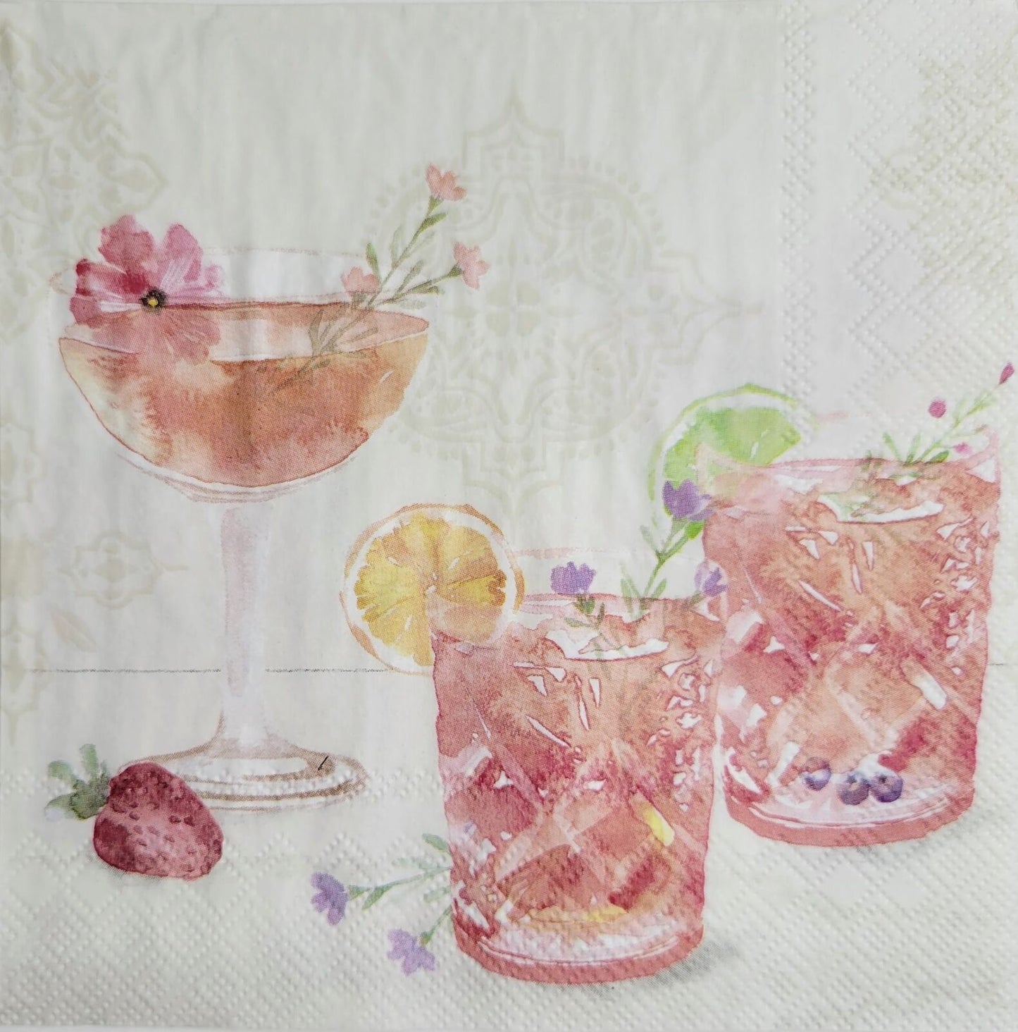 TWO Individual Paper Lunch Decoupage Napkins - 2372 Pink Summer Cocktails