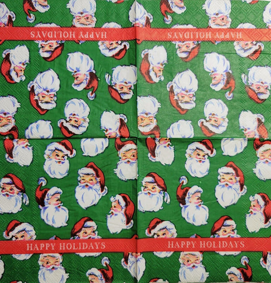 Two Individual Paper Cocktail Decoupage Napkins - 2545 Happy Holidays Santas