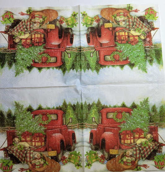 TWO Individual Paper Lunch Decoupage Napkins - 2516 Christmas Truck Delivery