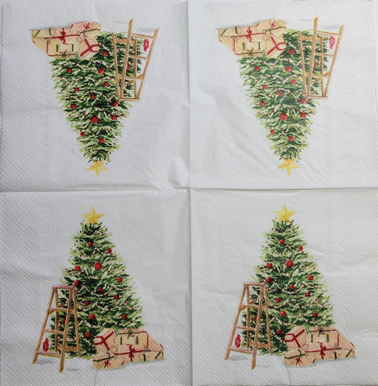 2 Individual Paper Cocktail Decoupage Napkins - 2559 Decorating Christmas Tree