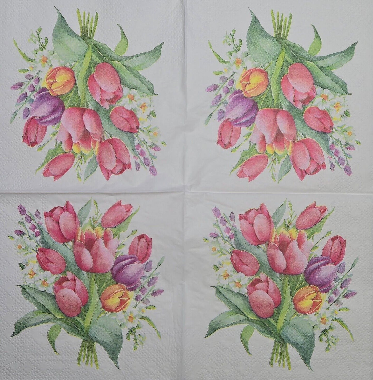 TWO Individual Paper Cocktail Decoupage Napkins - 2632 Summer Tulip Bouquet