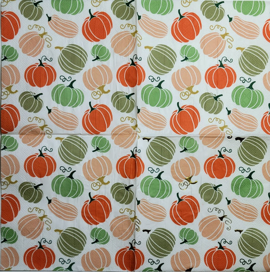 TWO Individual Paper Lunch Decoupage Napkins - 2509 Colorful Fall Pumpkins