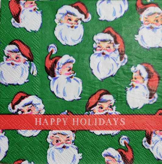 Two Individual Paper Cocktail Decoupage Napkins - 2545 Happy Holidays Santas