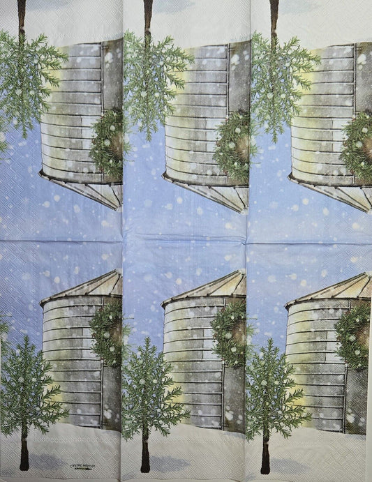 TWO Individual Paper Guest Decoupage Napkins - 2588 Christmas Silo