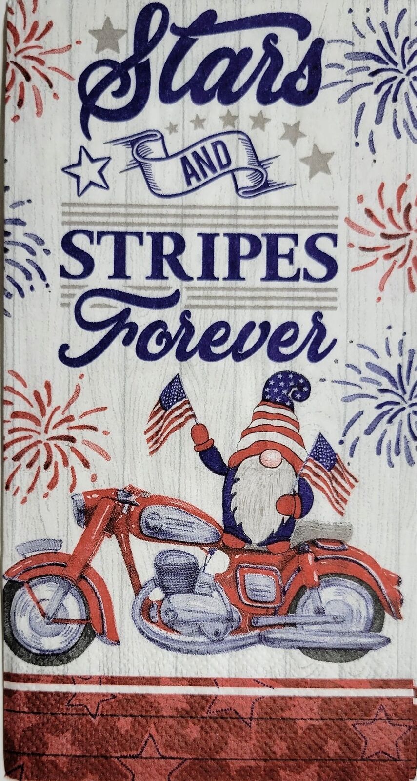 TWO Individual Paper Guest Decoupage Napkins - 2378 Patriotic Motorcycle Gnome