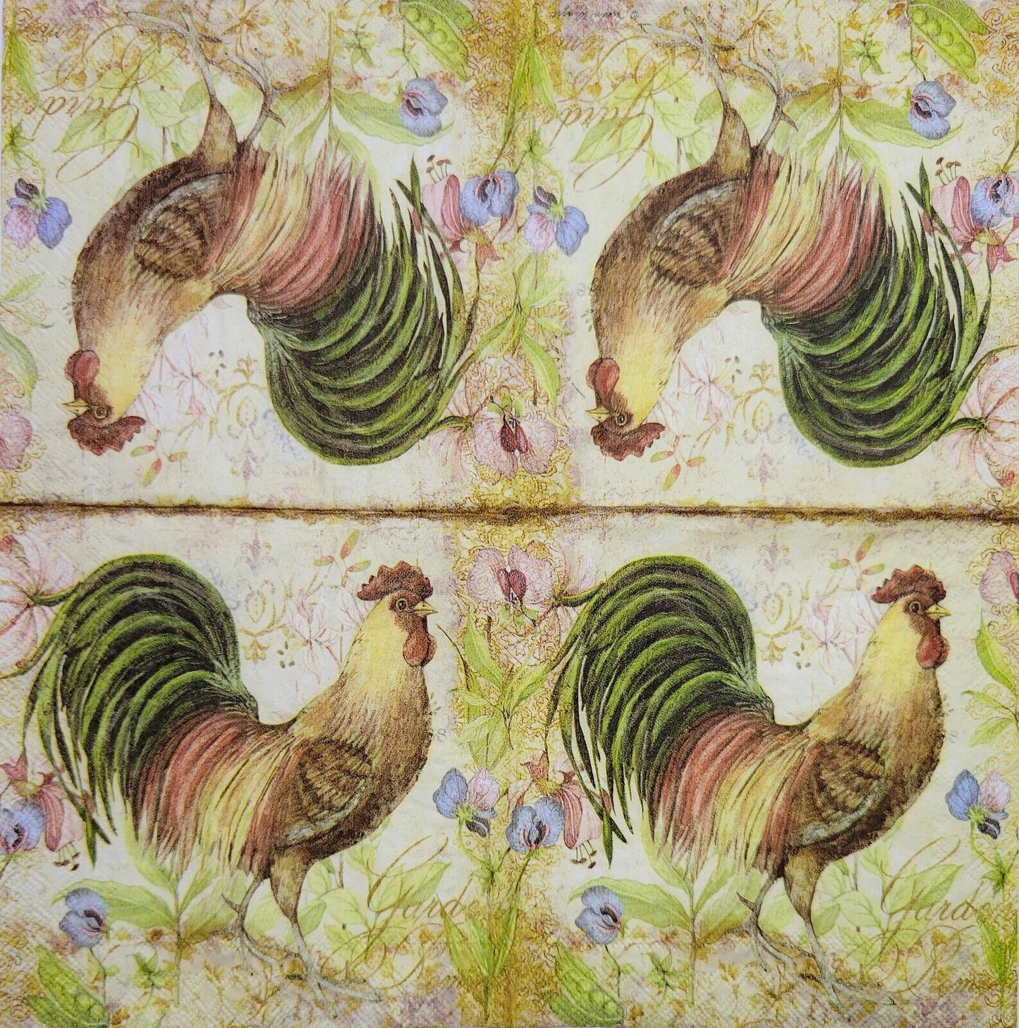 TWO Individual Paper Cocktail Decoupage Napkins - 2448 Proud Country Rooster