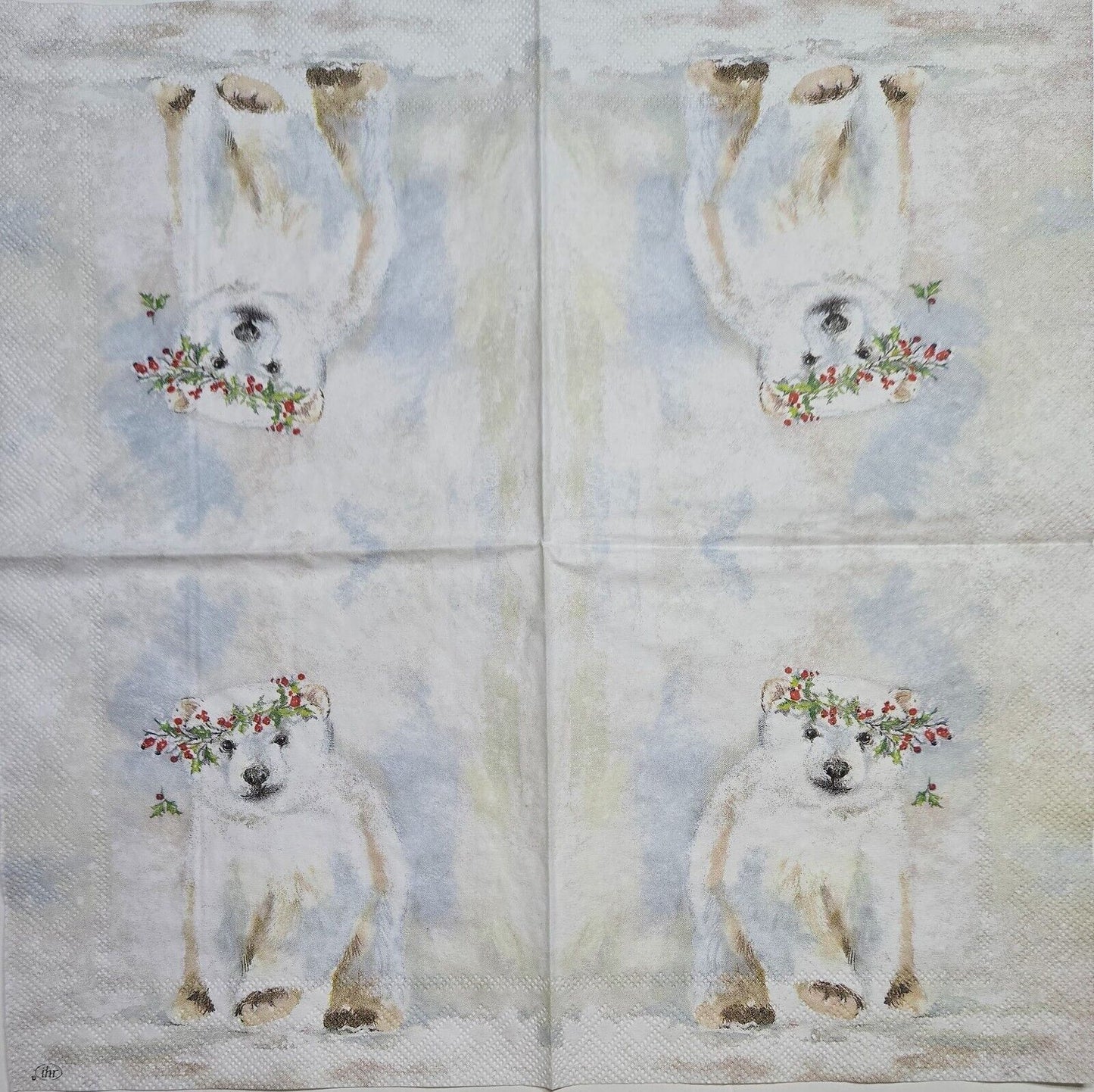 TWO Individual Paper Cocktail Decoupage Napkins - 2575 Flocky Christmas Bear