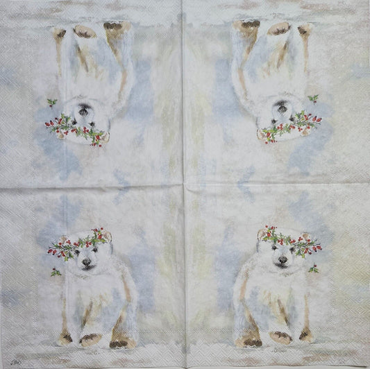 TWO Individual Paper Cocktail Decoupage Napkins - 2575 Flocky Christmas Bear