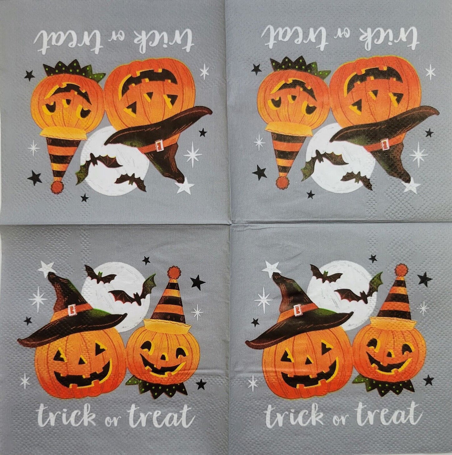 TWO Individual Paper Cocktail Decoupage Napkins - 2468 Trick or Treat Pumpkins