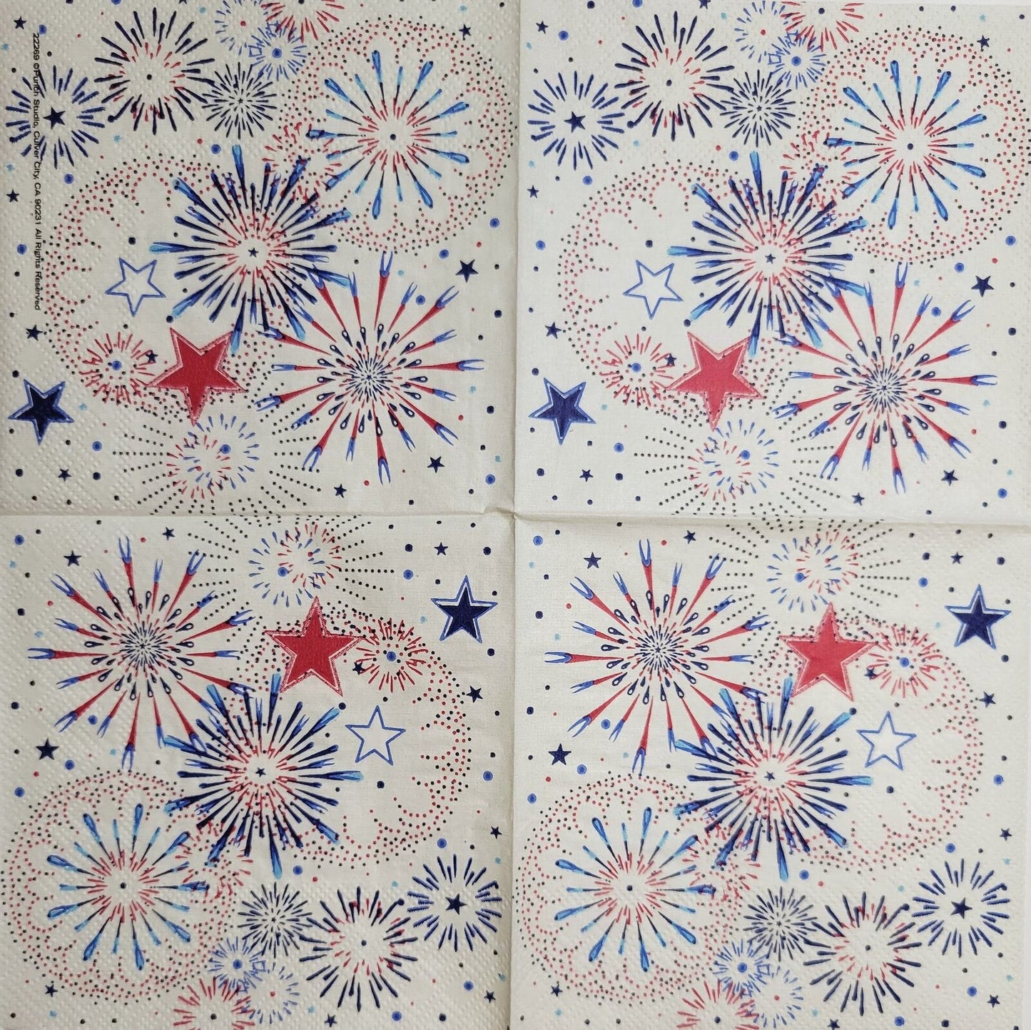 TWO Individual Paper Cocktail Decoupage Napkins - 2392 Red White Blue Fireworks