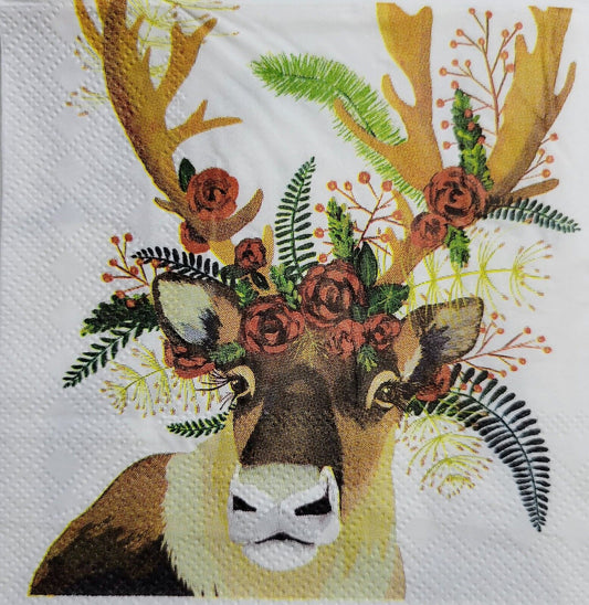 2 Individual Paper Cocktail Decoupage Napkins - 2557 Winter Eve Reindeer