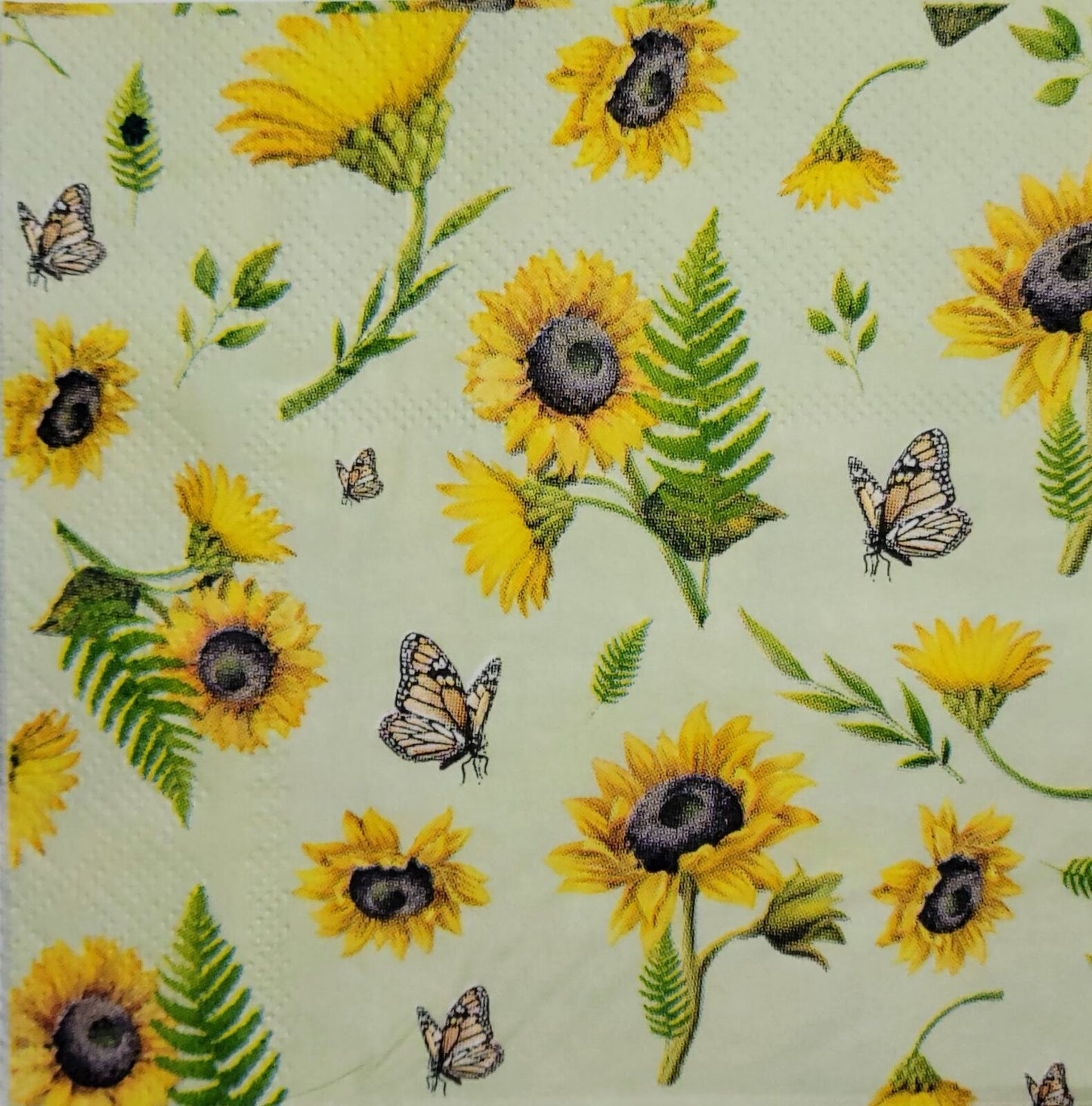 2 Individual Paper Cocktail Decoupage Napkins - 2493 Butterflies & Sunflowers