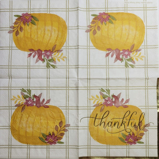 Two Individual Paper Cocktail Decoupage Napkins - 2544 Thankful Foiled Fall