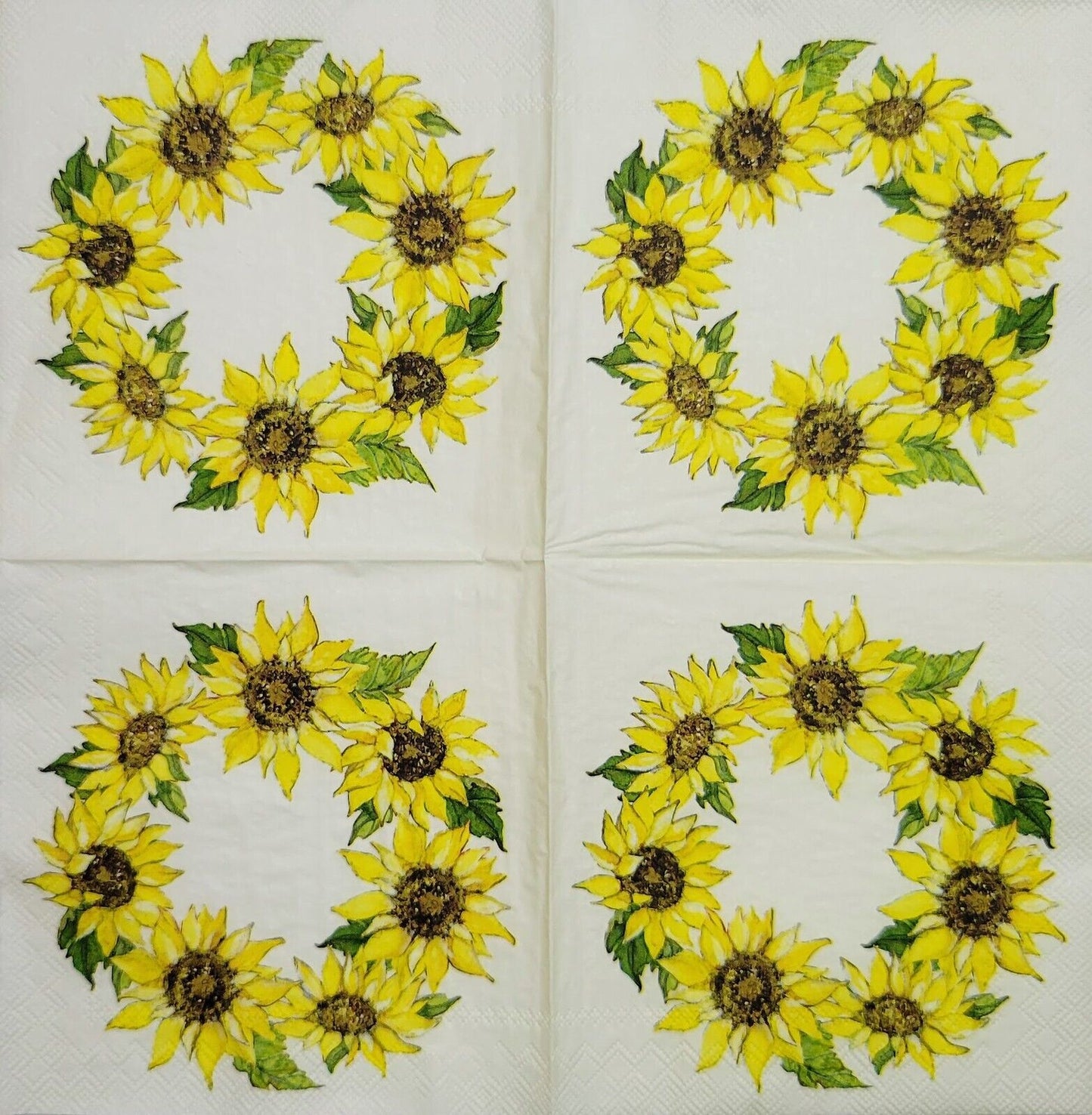 TWO Individual Paper Cocktail Decoupage Napkins - 2446 Sunflower Wreath