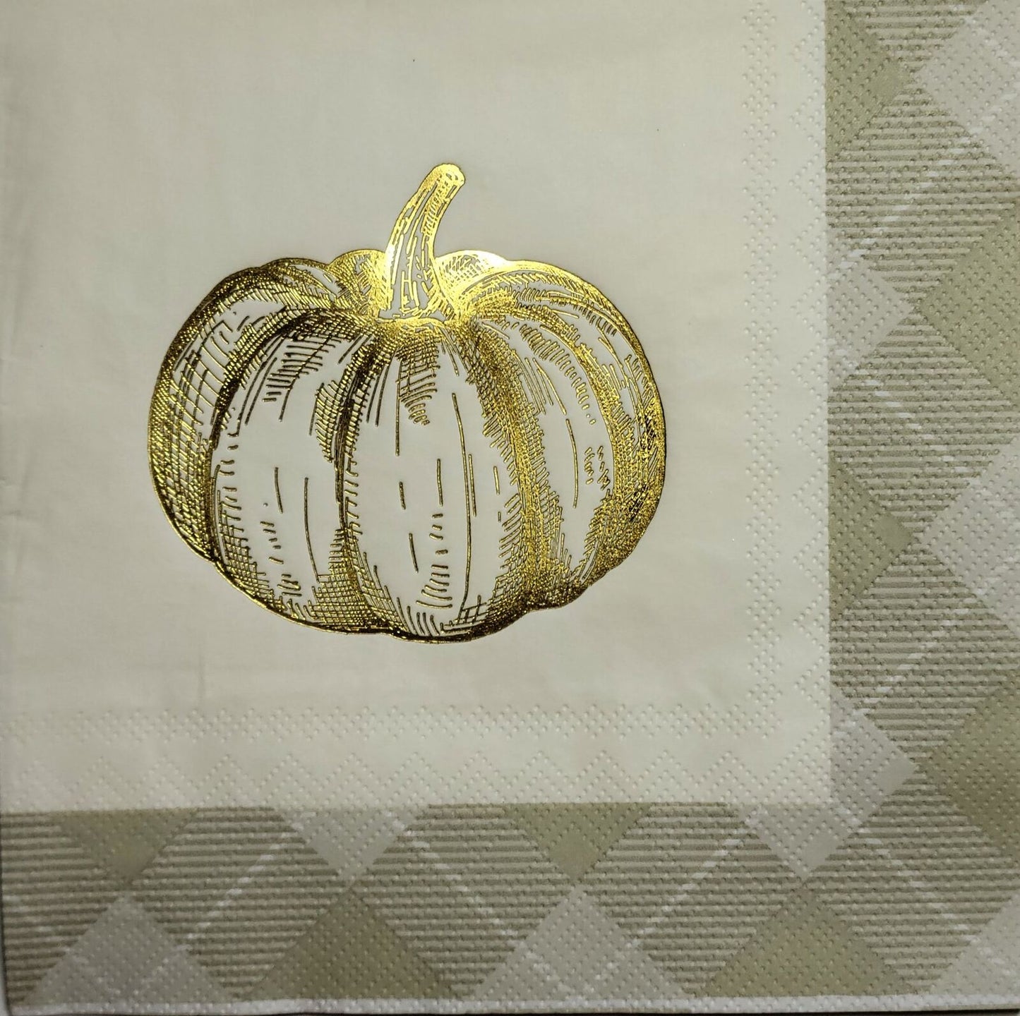 TWO Individual Paper Lunch Decoupage Napkins - 2506 Fall's Foil Pumpkin w Border