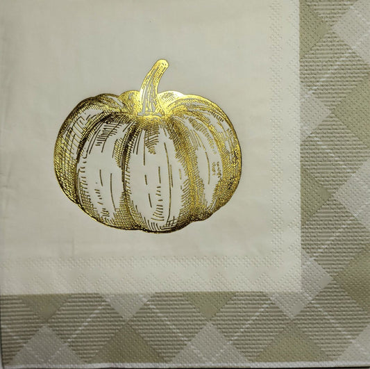 TWO Individual Paper Lunch Decoupage Napkins - 2506 Fall's Foil Pumpkin w Border