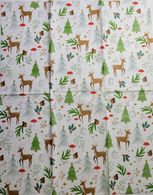 TWO Individual Paper Guest Decoupage Napkins - 2524 Christmas Forest